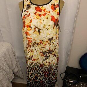 Kensie Sleeveless Crew-Neck Dress – Orange Print, Size Small